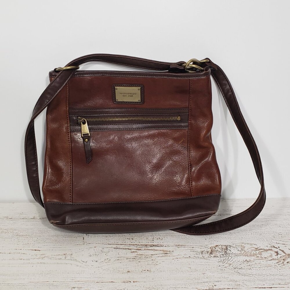 Tignanello Brown Leather Purse Shoulder Bag Crossbody